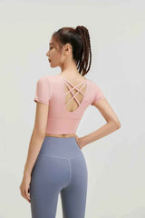 Peach Back Cross Bra Short Sleeve