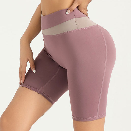Peach color-blocking five-point pants