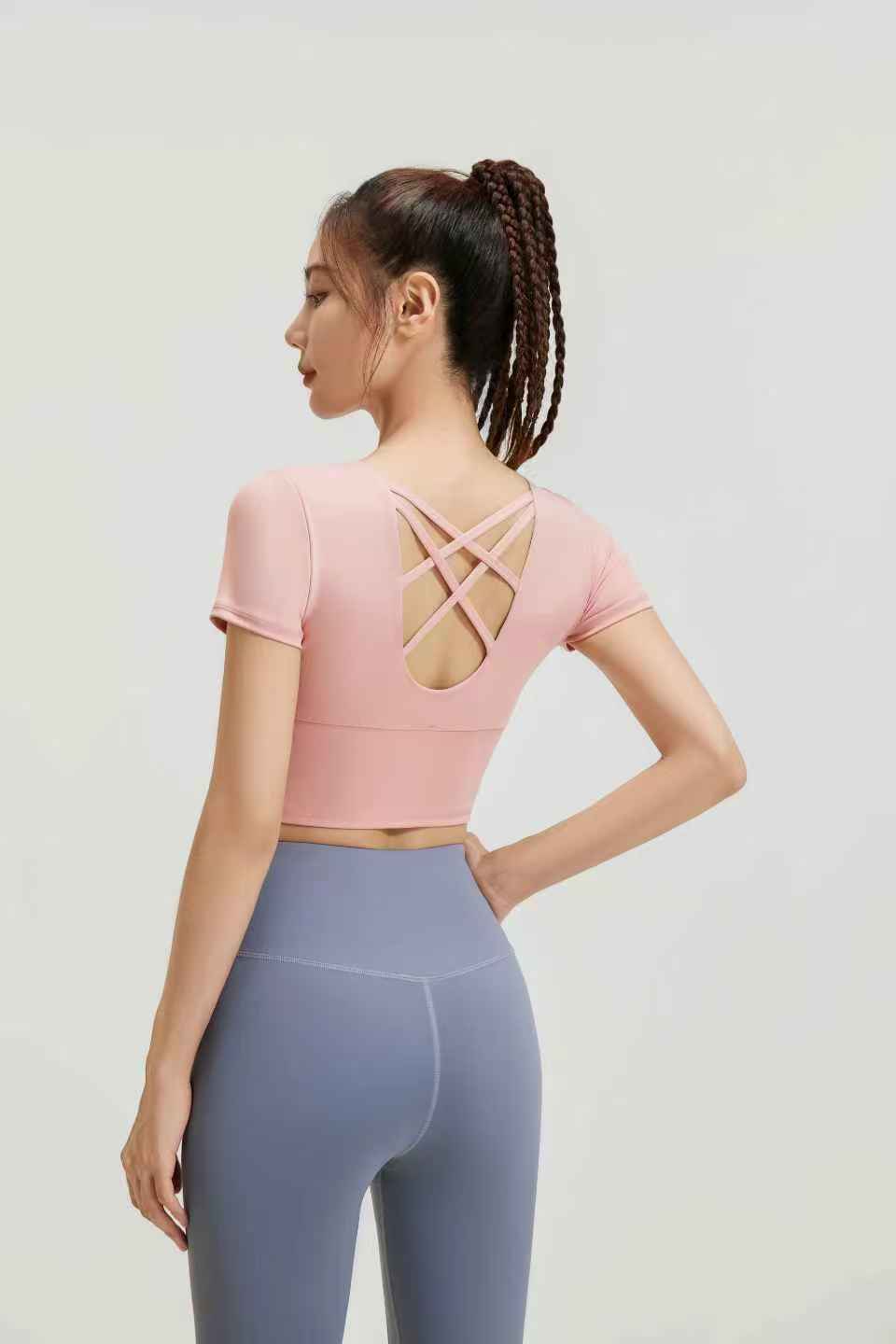 Peach Back Cross Bra Short Sleeve